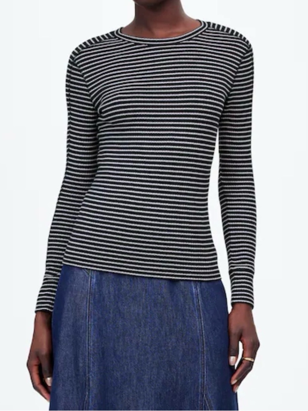 MADEWELL Womens Ribbed Crewneck Long-Sleeve Striped Tee Sz XL Black White NEW